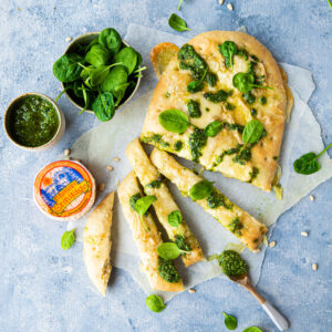 Munster and spinach pesto focaccia