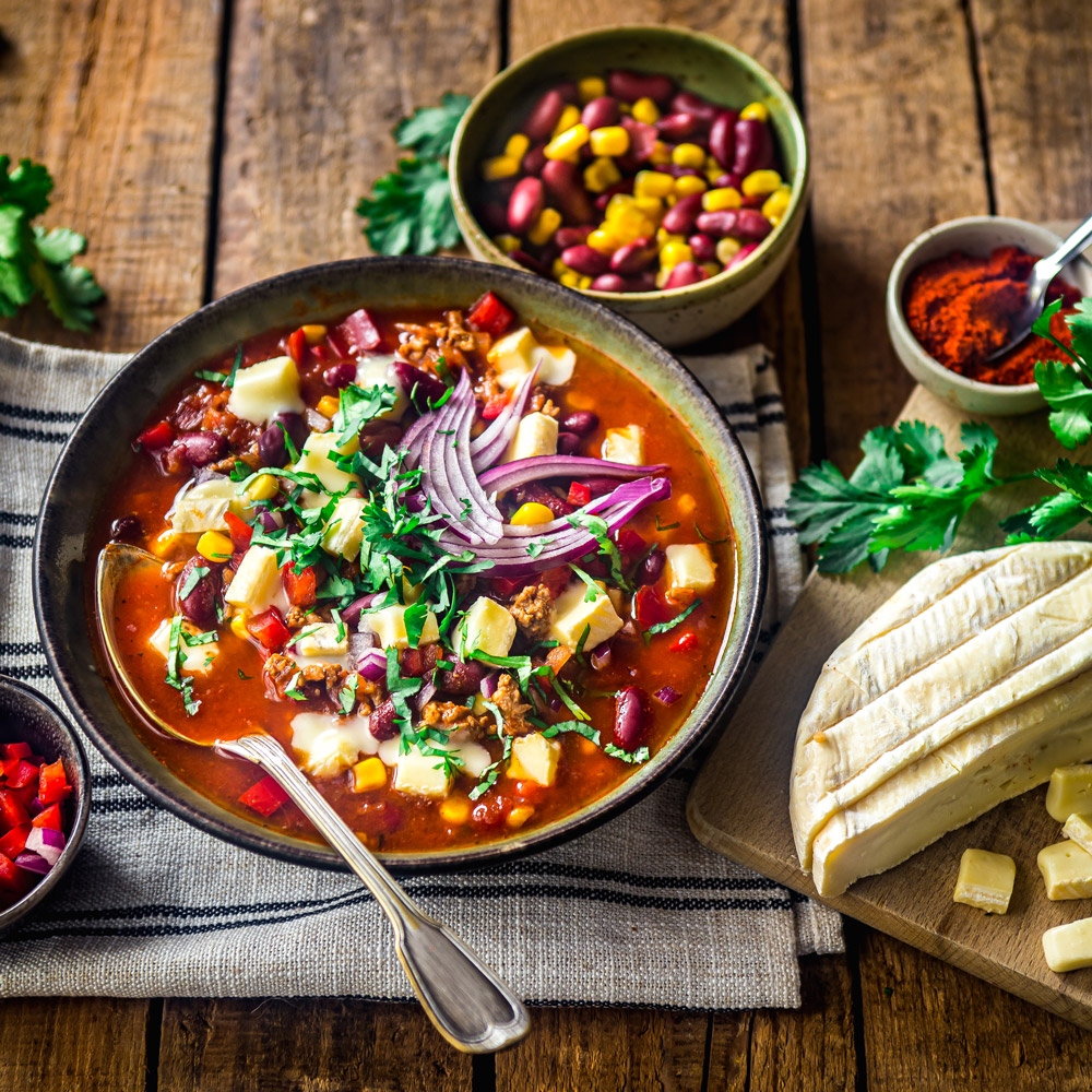 Soupe façon chili con carne au fromage pour tartiflette