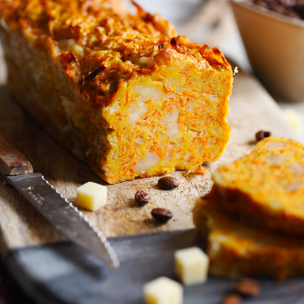 Carrot bread with Comté cheese and ground coffee
