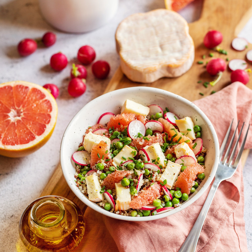 Salade de quinoa, légumes du printemps et Fleur des sources