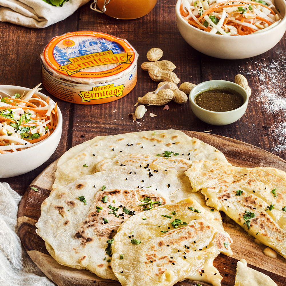 Photographie d'un cheese naan au Munster Ermitage