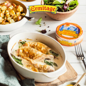 Filets de poulet roulés aux asperges et Munster