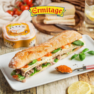 Sandwich baguette au Fleur des Sources, thon et pesto rosso